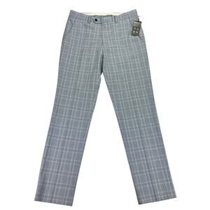 Alfani Mens Slim Fit Stretch Plaid Suit Pants Light Blue 32x32